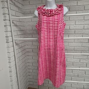 Katherine Way Pink Ruffle Neck Dress Sleeveless Shift Dress Size S